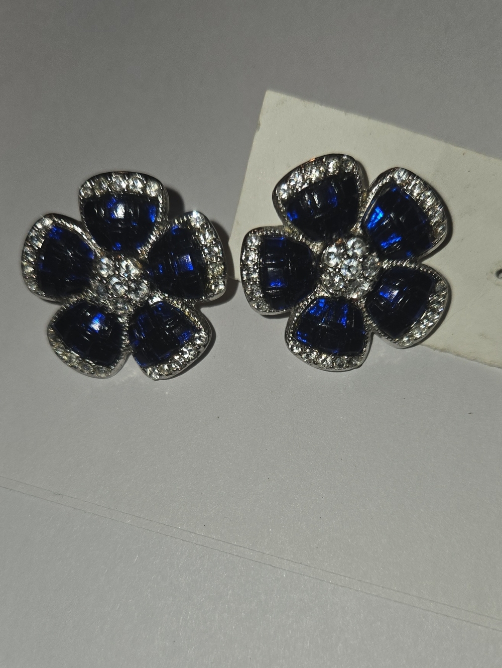 Avon Sparkling Blue Flower Crystal Stud Earrings - Women Jewelry